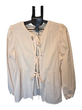 Tie-Front Peasant Blouse in Cream